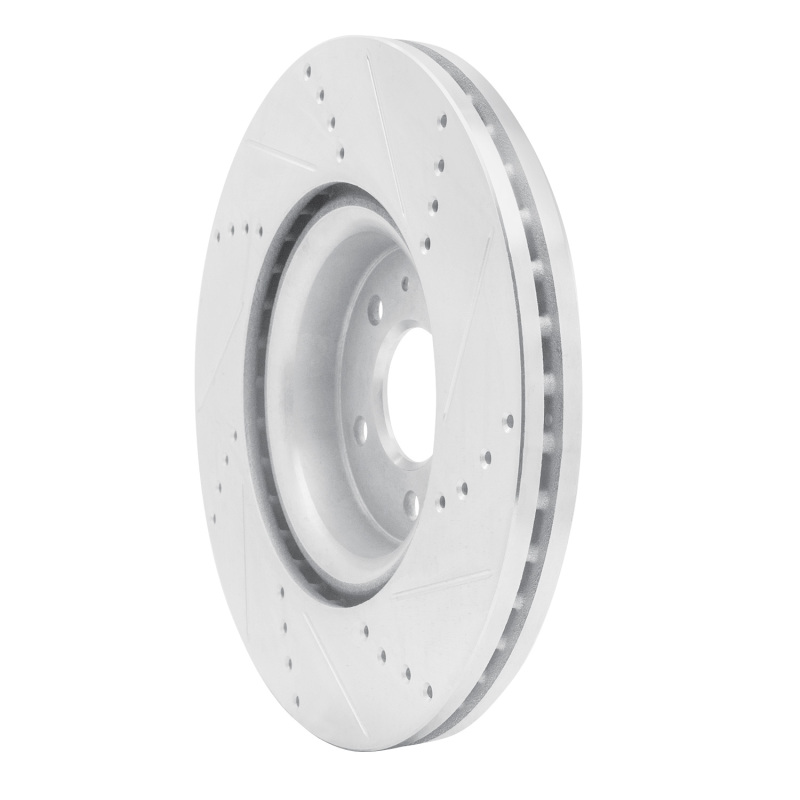 Audi Q5 Brake Rotor (1) - Front Left - R1 Concepts - Drilled & Slotted - Silver - `12-`20